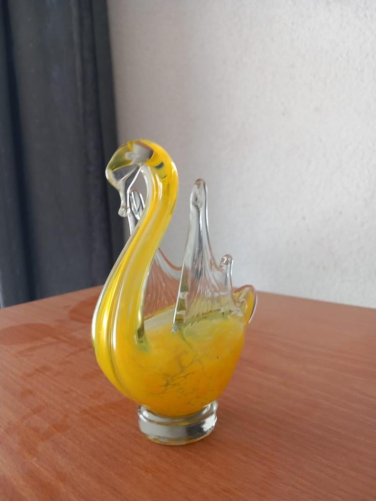 Vintage Murano Glazen Zwaan - Amberkleurige Wervelingen, Ophalen