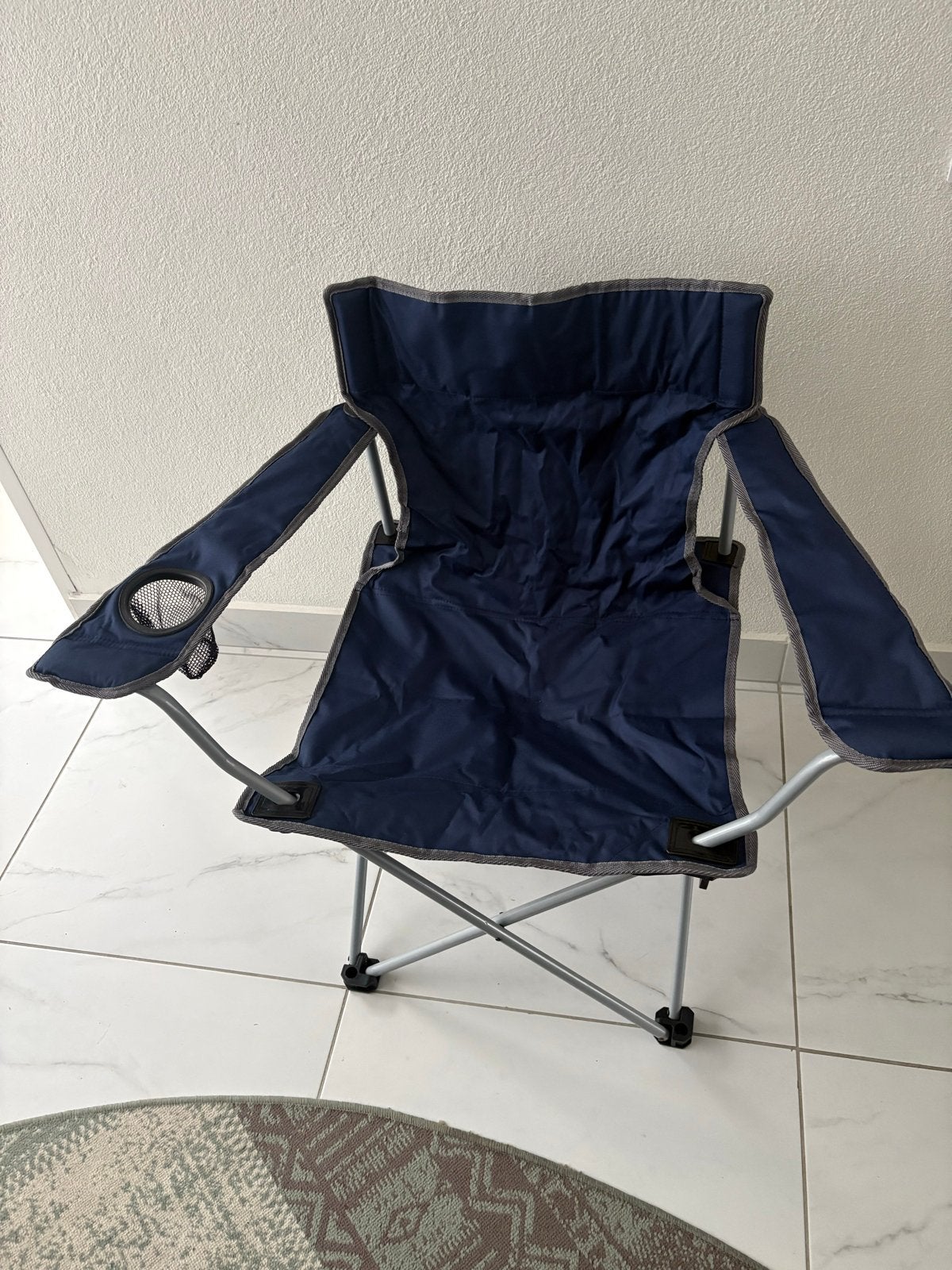 Opvouwbare Campingstoel - Blauw met Bekerhouder, Caravans en Kamperen, Ophalen of Verzenden, Zo goed als nieuw