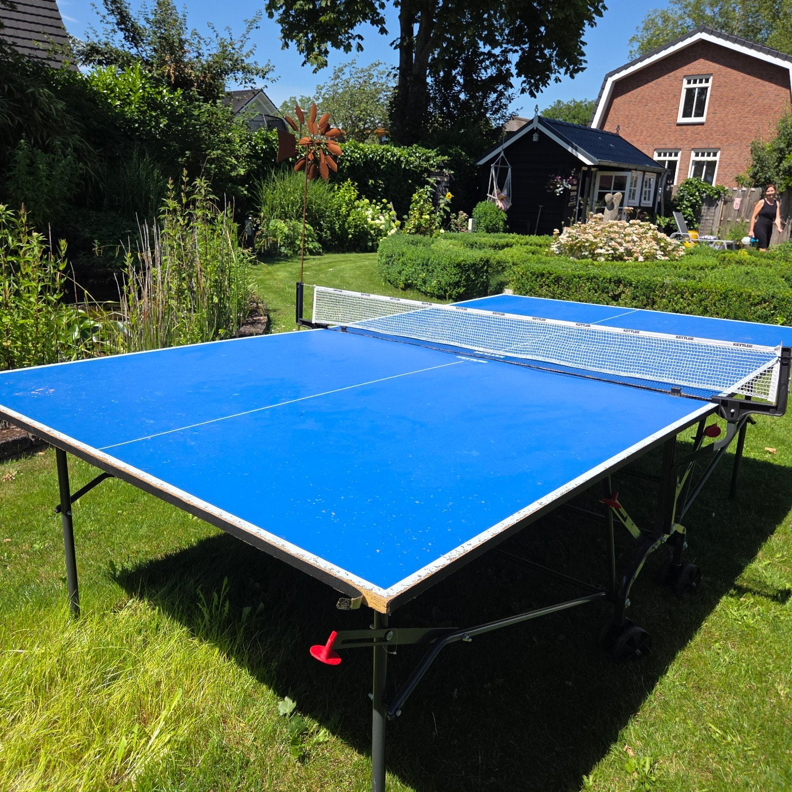 Kettler Tafeltennistafel Outdoor - Blauw, Inklapbaar, Ophalen, Gebruikt, Tafel Outdoor, Verrijdbaar