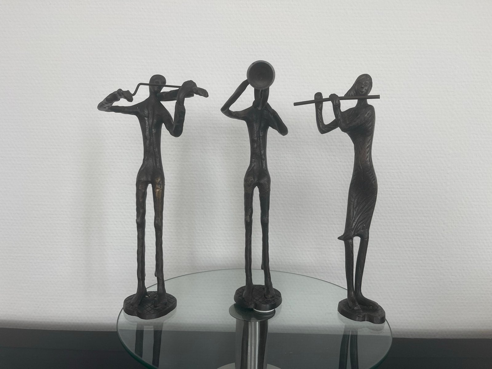 Set van 3 bronzen muzikantenbeelden - 26,5 cm hoog, Antiek en Kunst, Kunst | Beelden en Houtsnijwerken, Beeld, Brons, Groep mensen