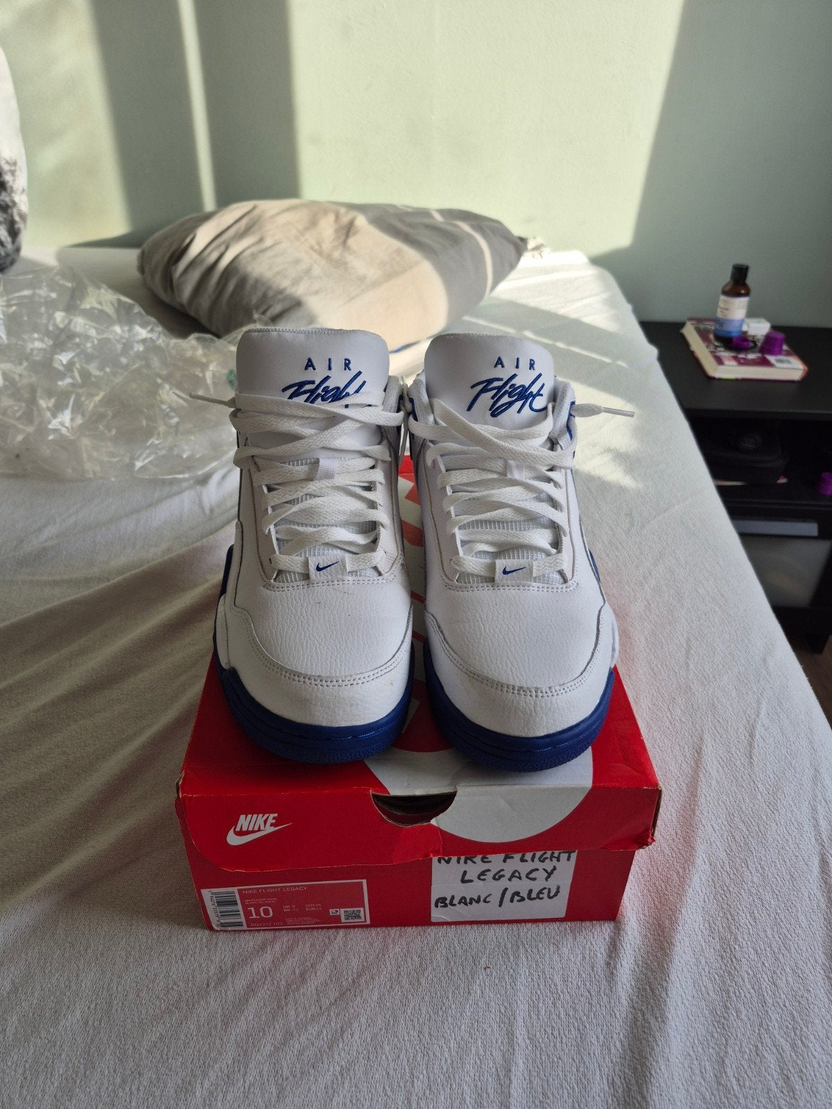 Nike Flight Legacy Sneakers Wit/Blauw US 10, Wit, Nike, Ophalen of Verzenden, Sneakers of Gympen