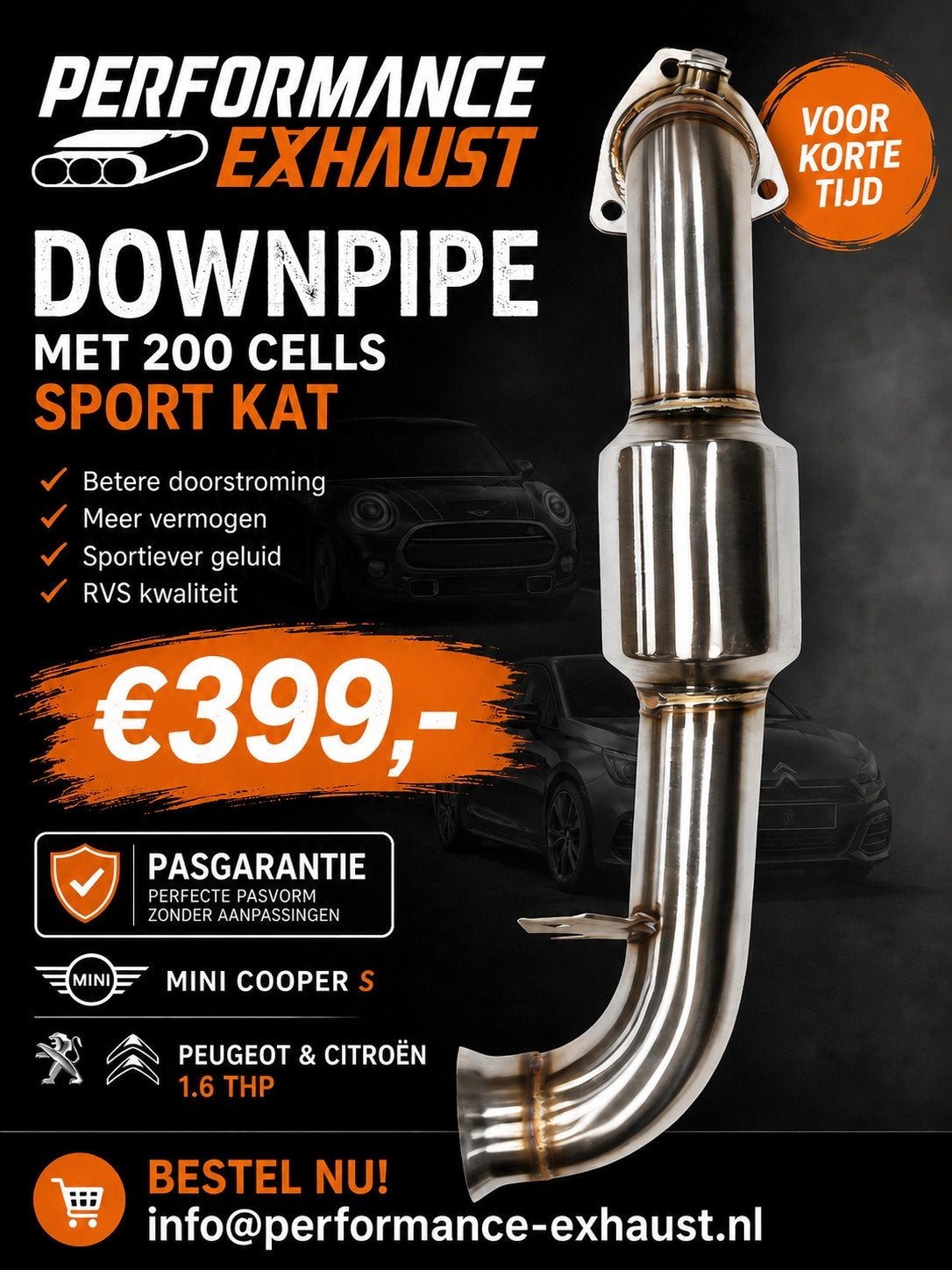 SPECIALE ACTIE!!! Uitlaat downpipe MINI R56 R57 R58 R59 R60, Ophalen of Verzenden, PERFORMANCE-EXHAUST.NL, INFO@PERFORMANCE-EXHAUST.NL