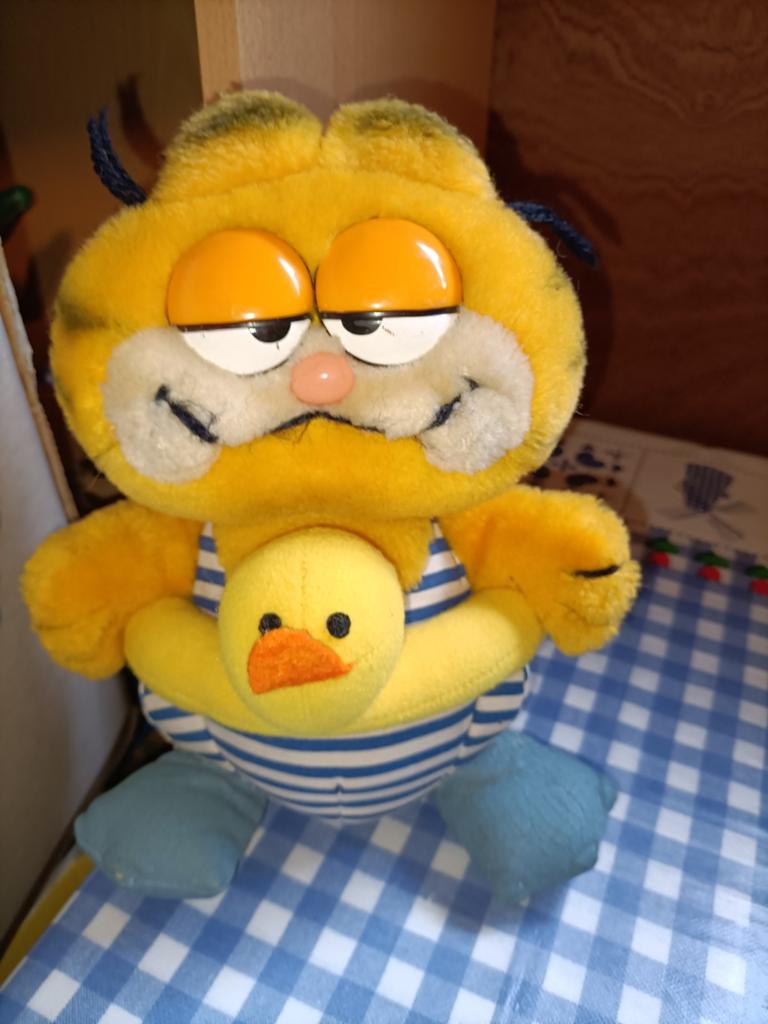 Vintage Garfield knuffel met zwemband met eend 24 cm groot *, Ophalen of Verzenden, Zo goed als nieuw