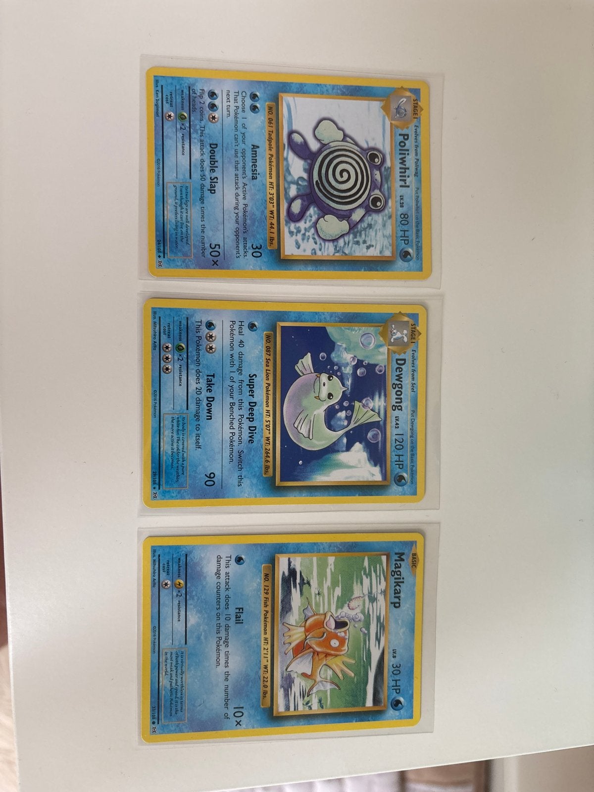 Pokémon kaarten: Poliwhirl, Dewgong, Magikarp (vintage), Ophalen of Verzenden, Gebruikt, Meerdere kaarten