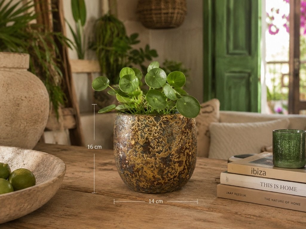 Decoratieve vintage bloempot / plantenpot, Ophalen, Rond, Zo goed als nieuw, Aardewerk