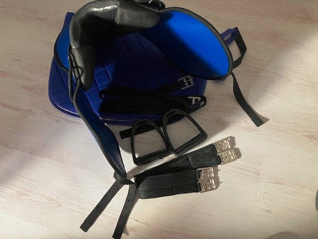 Zadelset voor pony blauw 14 inch zwarte beugels, Ophalen of Verzenden, Nieuw