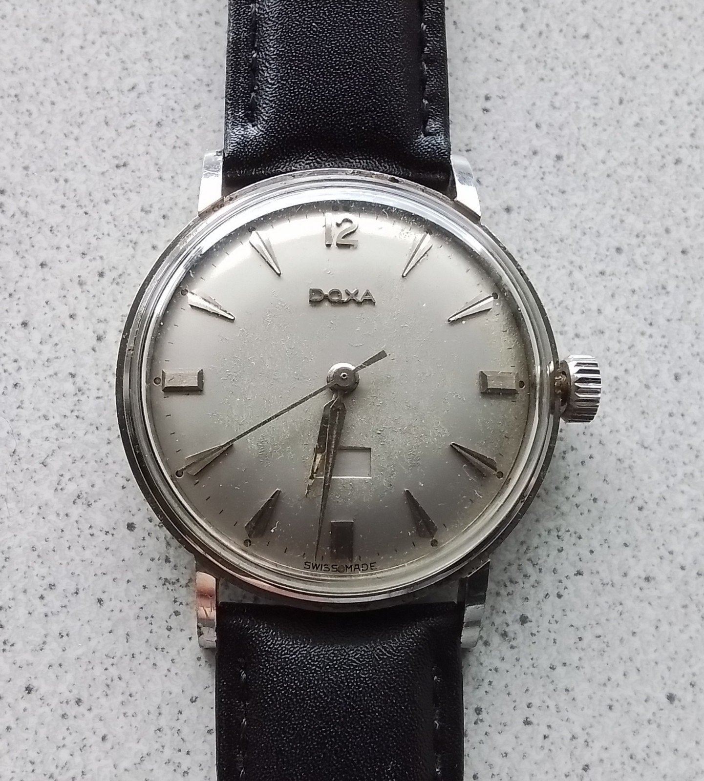 Doxa 103 vintage Zwitsers mechanisch herenhorloge 1950's, Overige merken, Staal, Met bandje, Verzenden