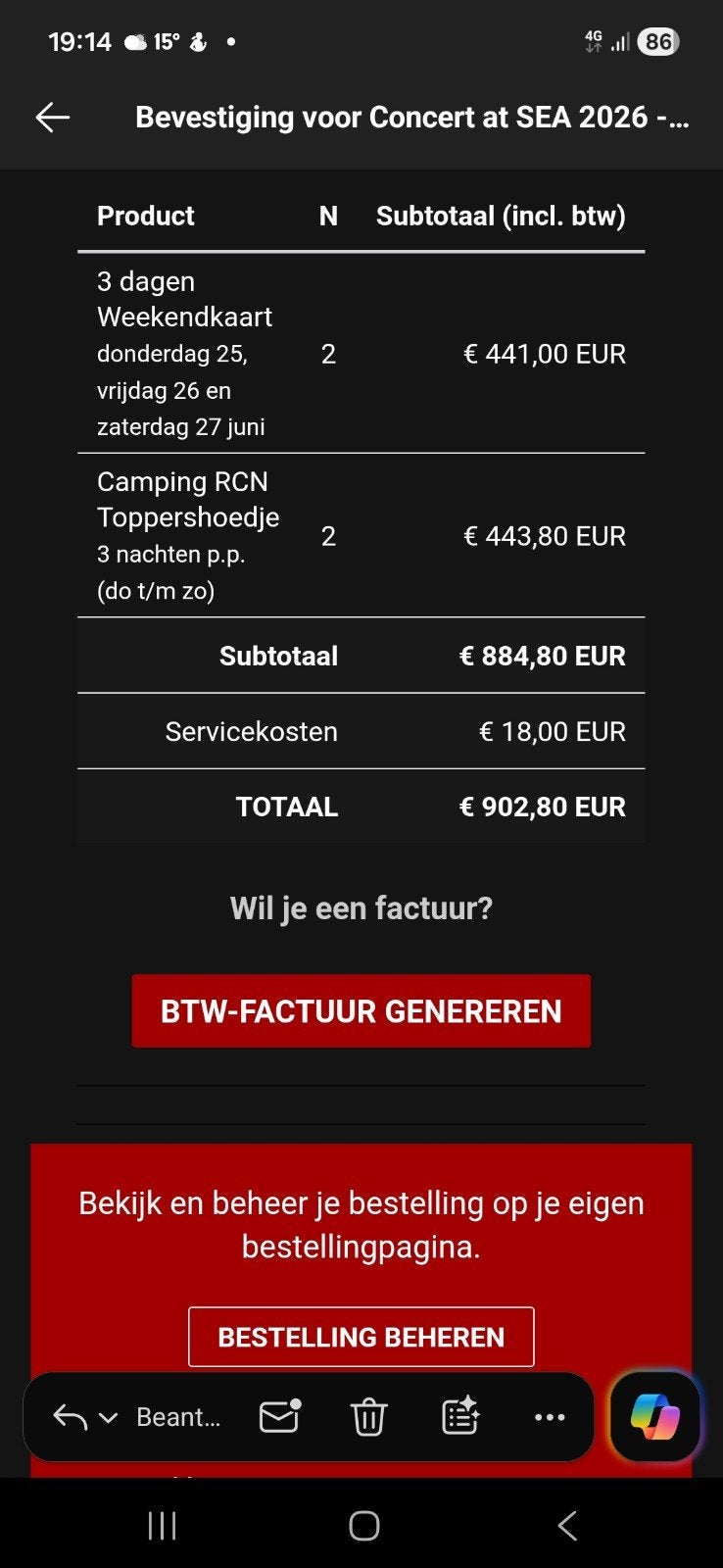 Camping plek tijdens Concert at Sea Do tm Zo, Tickets en Kaartjes