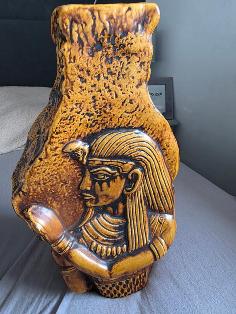 Vintage Egyptische vaas met reliëf - Made in Germany, Ophalen of Verzenden