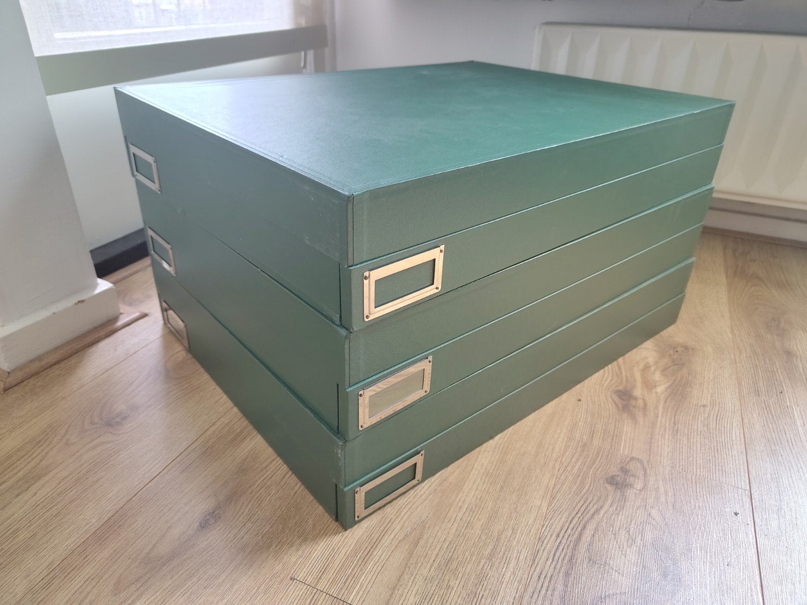 Platte Groene Archiefkisten 3 stuks, Ophalen, Overige materialen, Minder dan 50 cm, Gebruikt