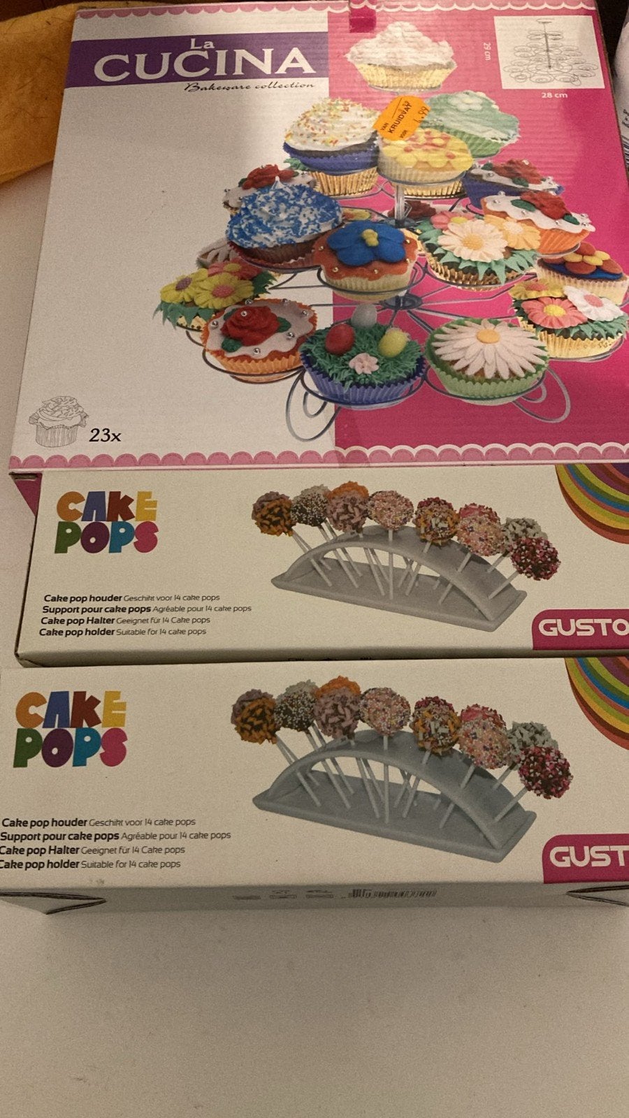 1 Cupcake standaard en 2 cake pop houders, Overige typen, Kunststof, Nieuw, Ophalen of Verzenden