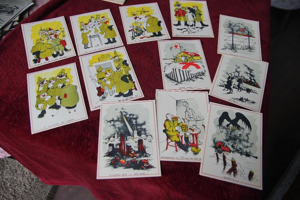 Mapje met 12  spotkaartjes van de Bezige Bij, Ophalen of Verzenden, 1940 tot 1960, Ongelopen