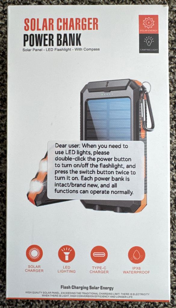 Solar Oplader Power Bank met LED Zaklamp en Kompas, Ophalen, Nieuw