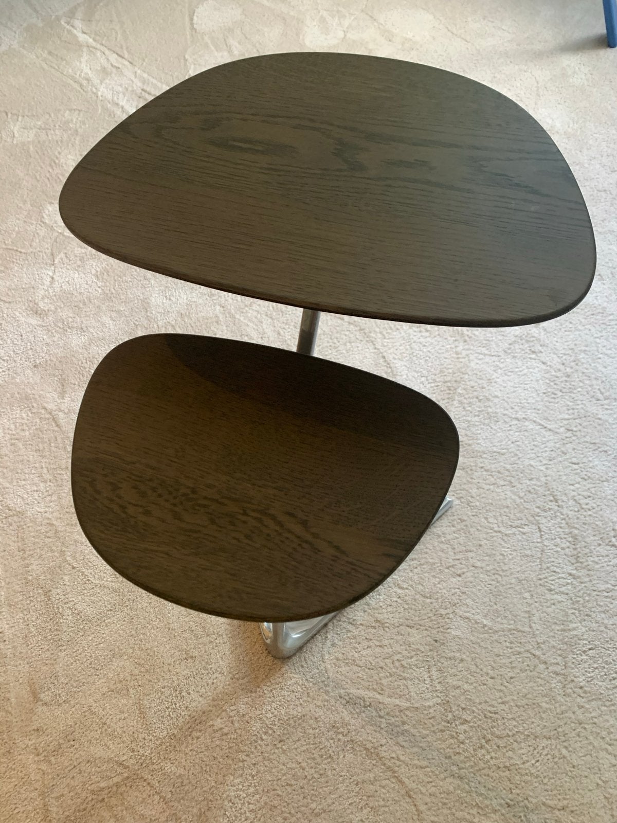 Leolux Portello Bijzettafel - Aluminium & Gelakt Eiken, Huis en Inrichting, Tafels | Bijzettafels, Minder dan 55 cm, Gebruikt