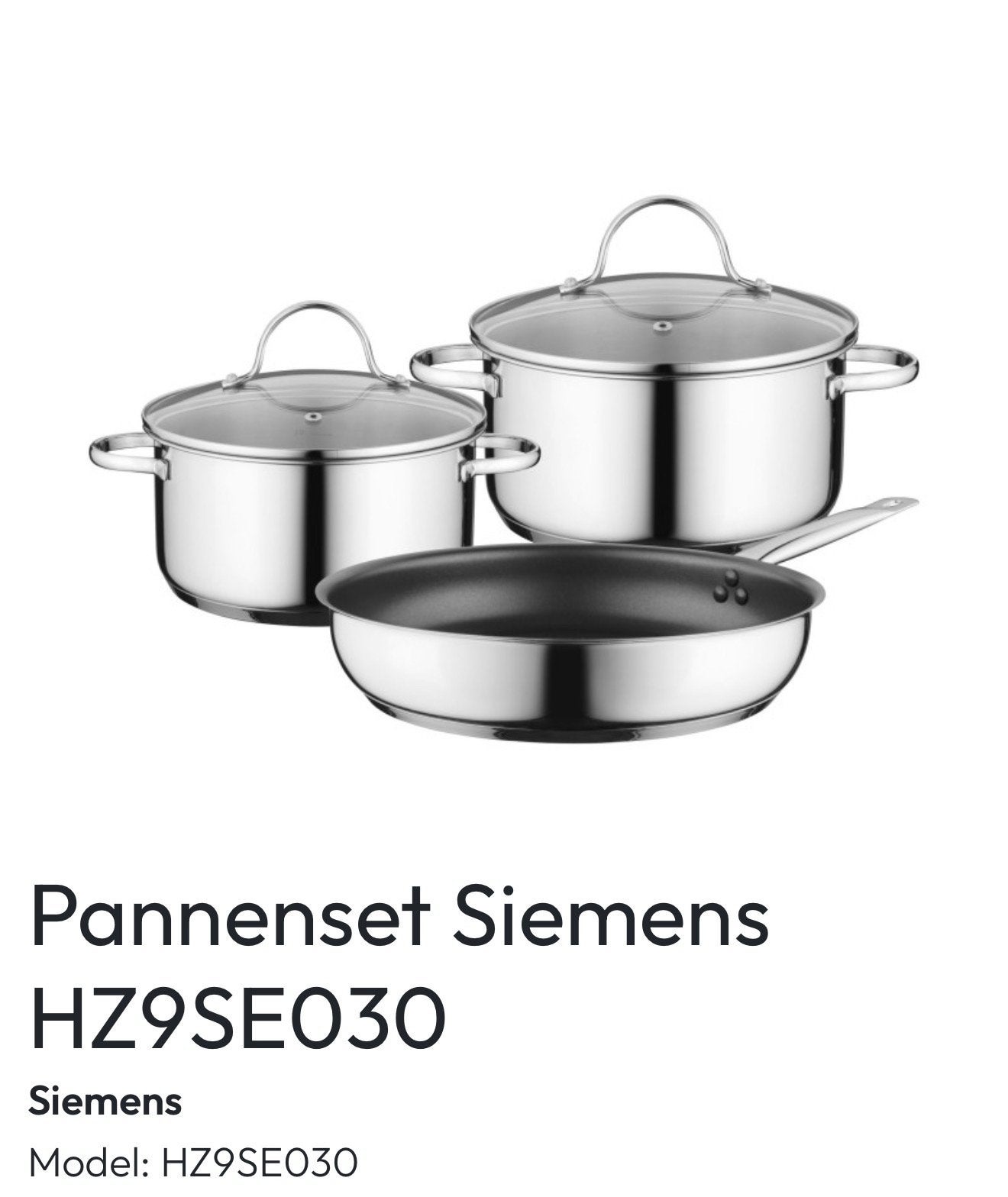 Siemens Pannenset HZ9SE030 - Nieuw in doos, Huis en Inrichting, Keuken | Potten en Pannen, Ophalen, Met deksel, Nieuw, Pannenset