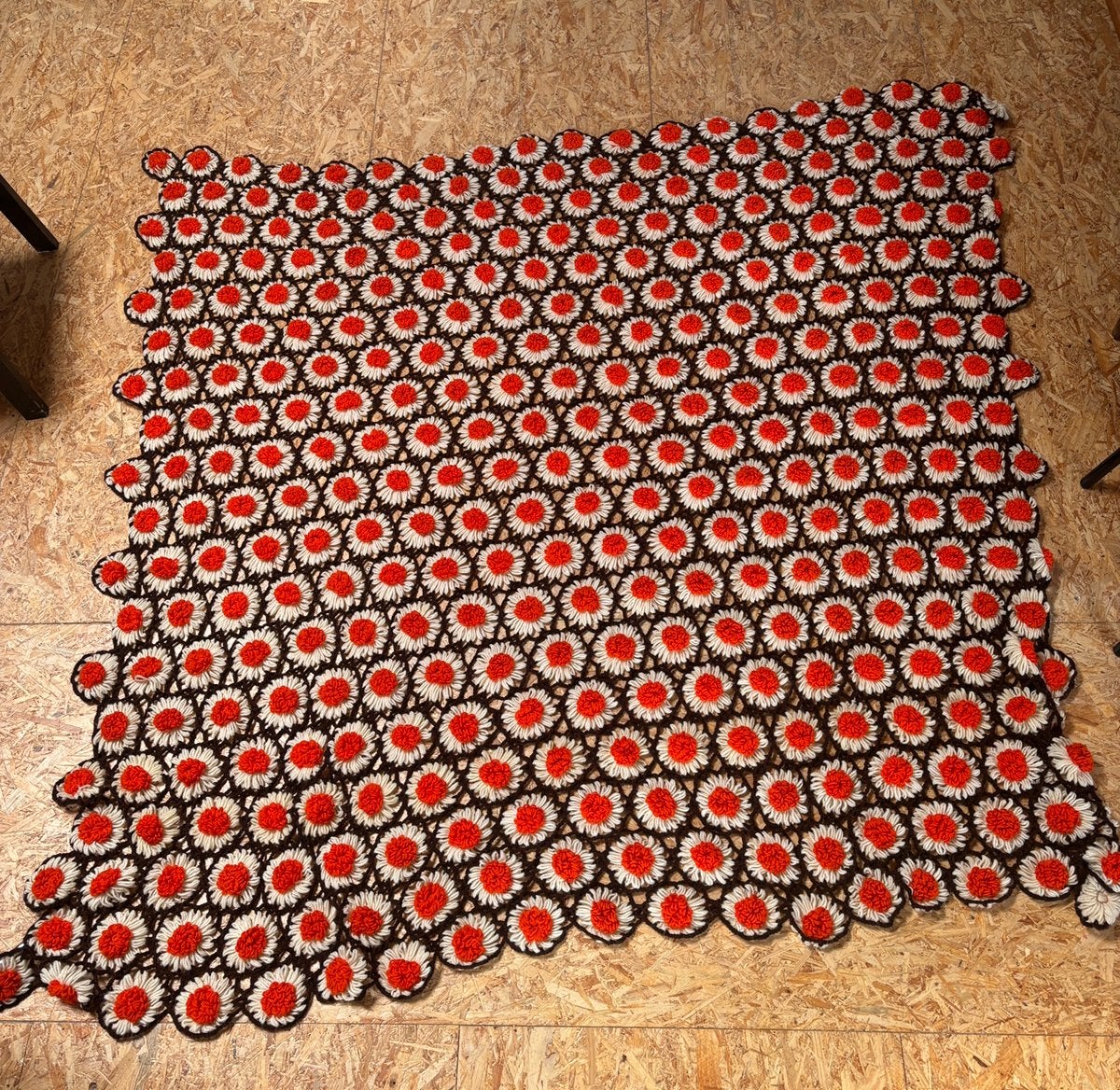 Retro bloemetjes gehaakt kleed/sprei, Ophalen, Bruin, 150 tot 200 cm, Zo goed als nieuw