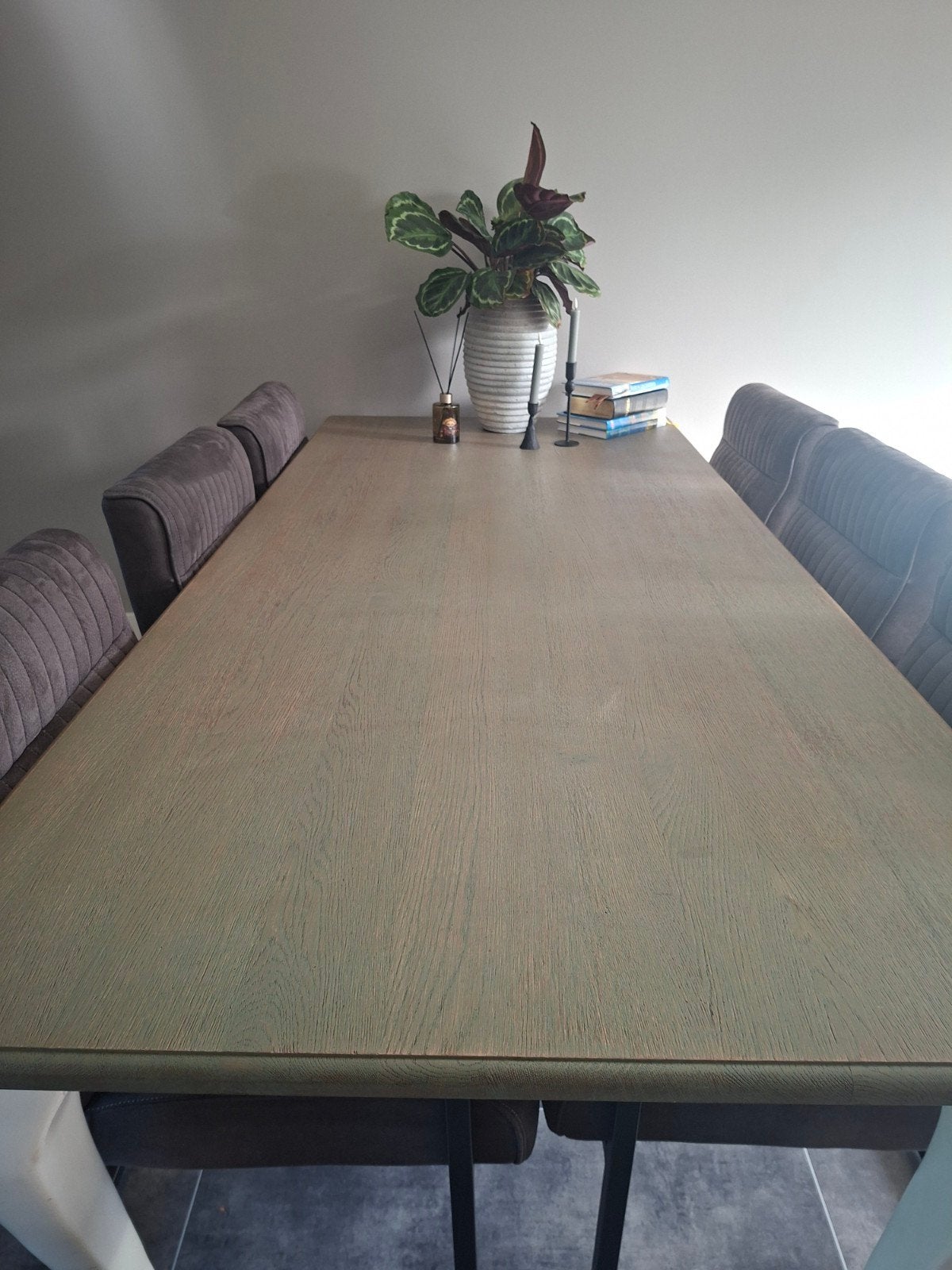 Tafel hout met witte poten, Gebruikt, 200 cm of meer, Vijf personen of meer, Rechthoekig