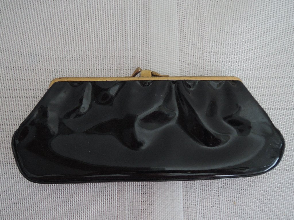 Ouderwets zwart lak avondtasje, Sieraden, Tassen en Uiterlijk, Tassen | Damestassen, Ophalen of Verzenden, Zo goed als nieuw, Zwart