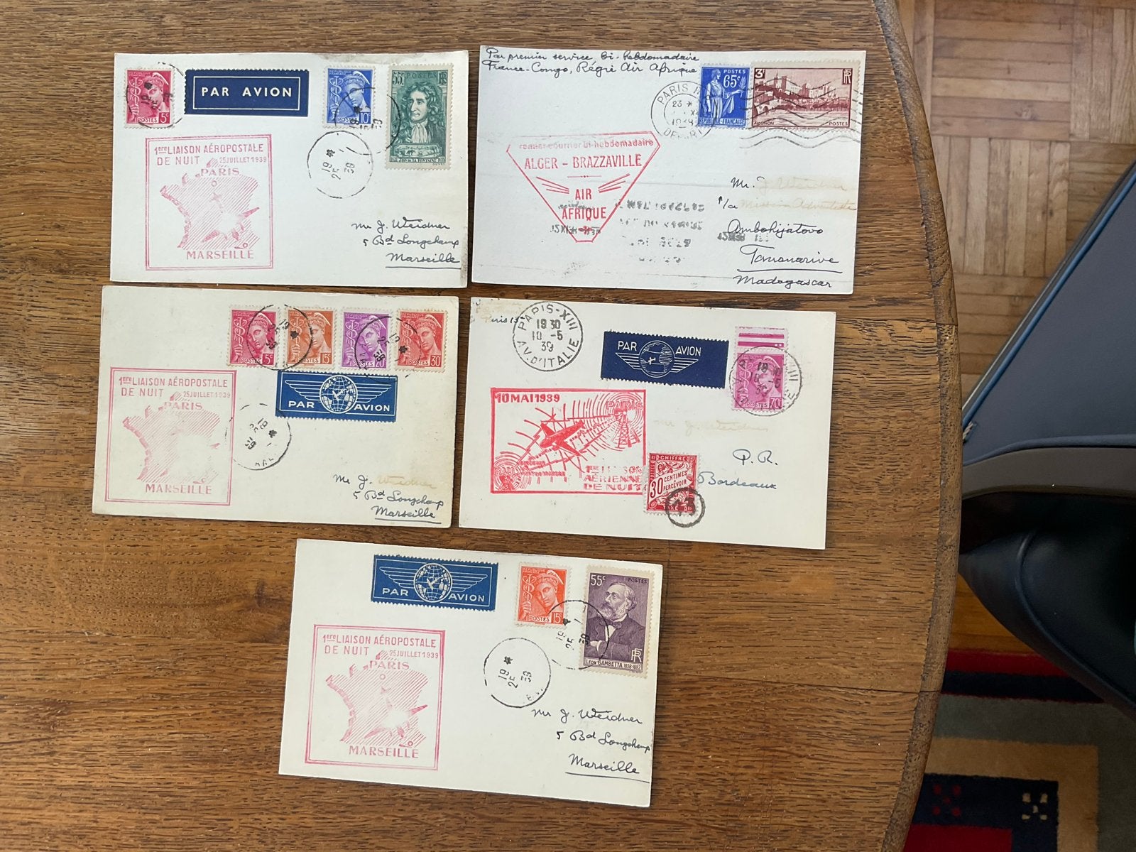 Collectie Franse luchtpost enveloppen met postzegels, Ophalen of Verzenden, Beschreven, Europa