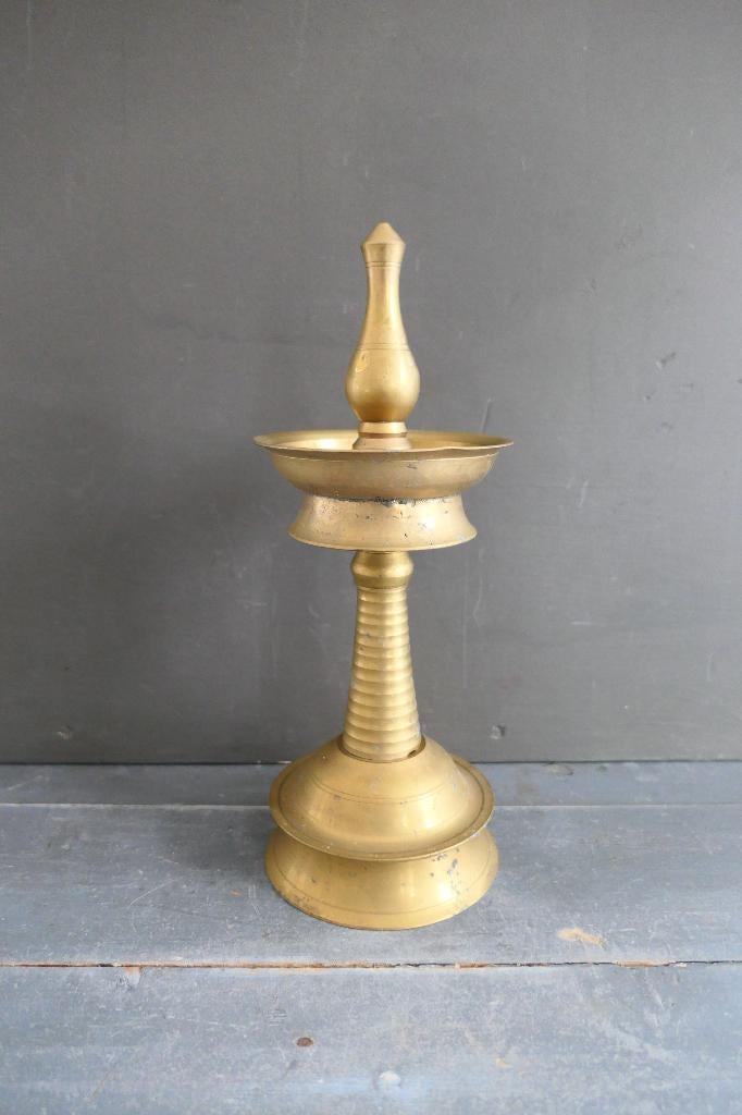 Antieke Indiase olielamp messing Kuthu Vilakku, Antiek en Kunst, Antiek | Koper en Brons, Verzenden, Koper