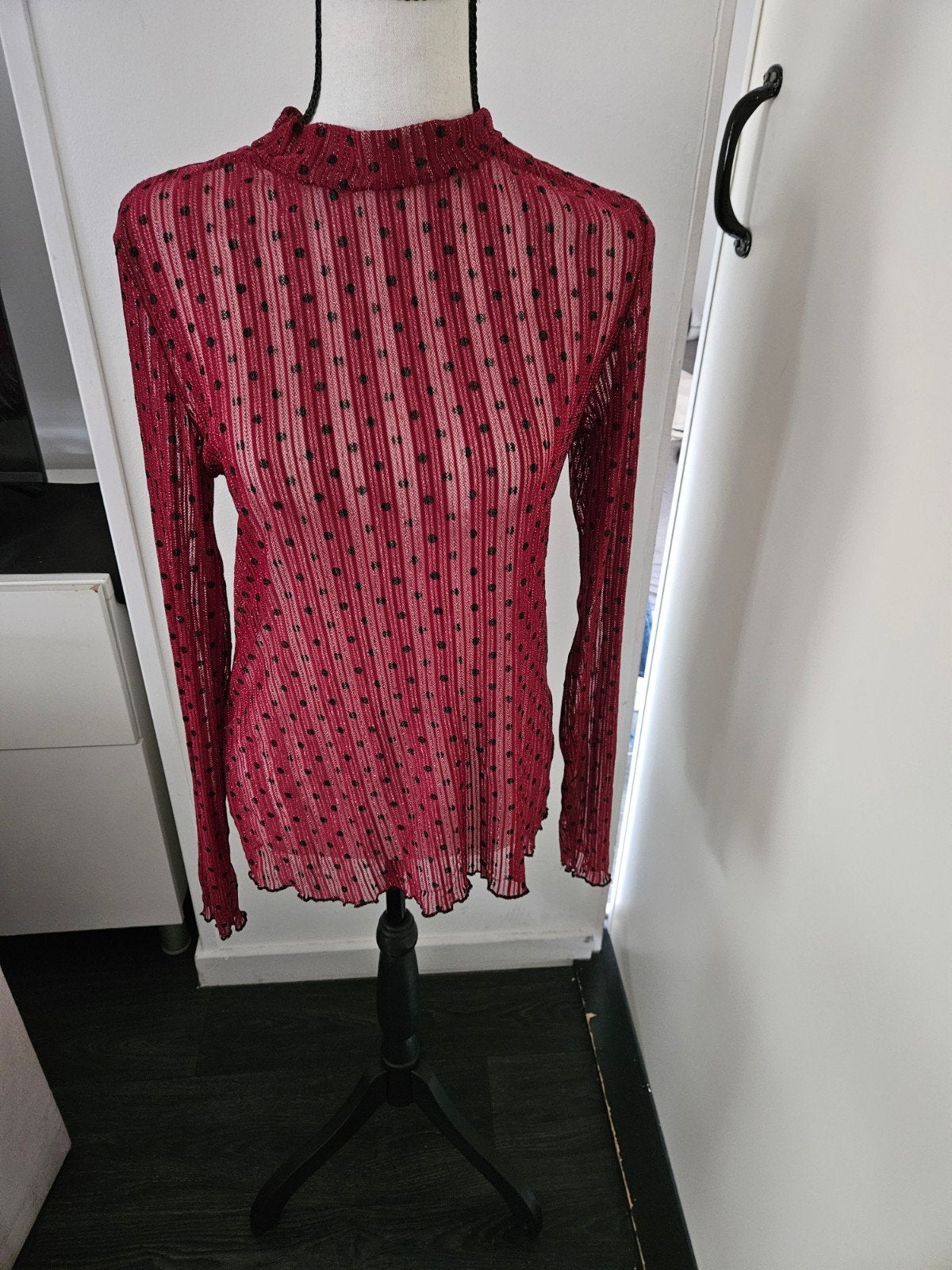 Costes Blue Rode Transparante Top met Polka Dots, Kleding | Dames, Tops, Maat 46/48 (XL) of groter, Ophalen of Verzenden, Zo goed als nieuw