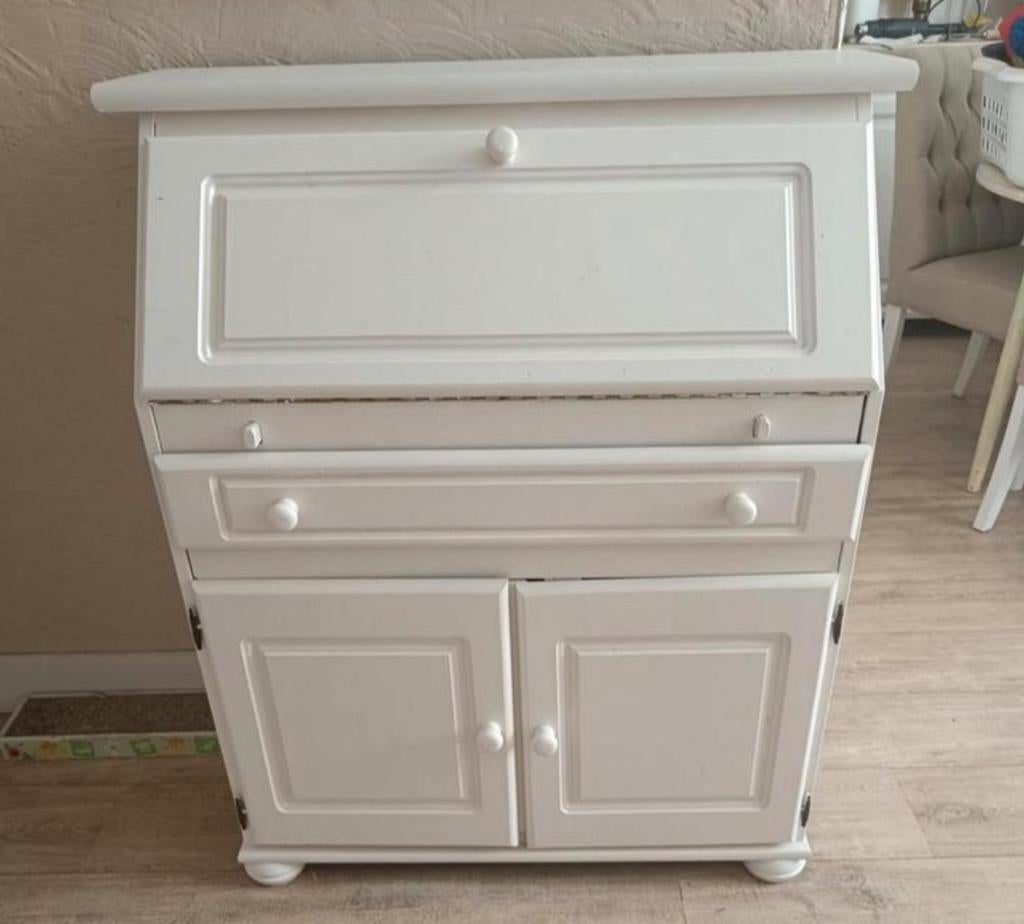 Eikenhouten off white secretaire, Ophalen, Gebruikt, Landelijk/brocant