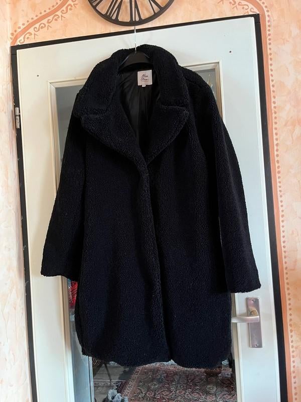 Lekker warme lange winterjas van Teddy stof 46 nu 49,99€, Zwart, Maat 46/48 (XL) of groter, Ophalen of Verzenden, Miss Etam