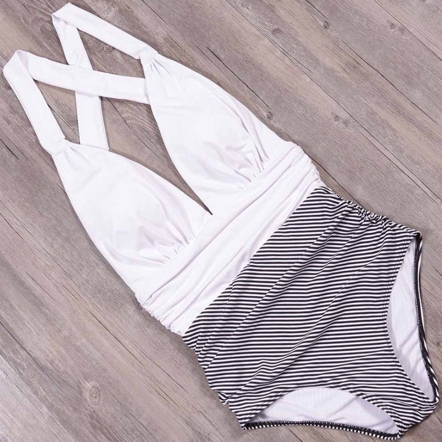 Wit zwart gestreept badpak monokini retro dames vrouwen, Verzenden, Nieuw, Meerkleurig, Badpak