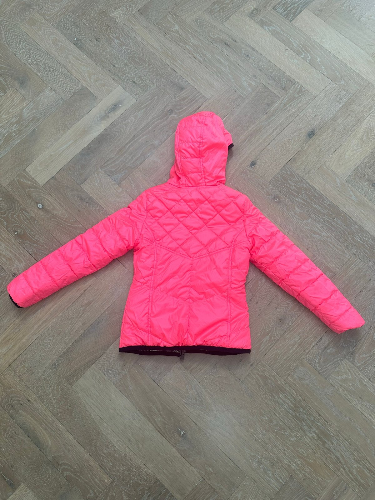 Omkeerbare kinderjas van Vingino - roze/zwart met print, Ophalen of Verzenden, Gebruikt, Meisje
