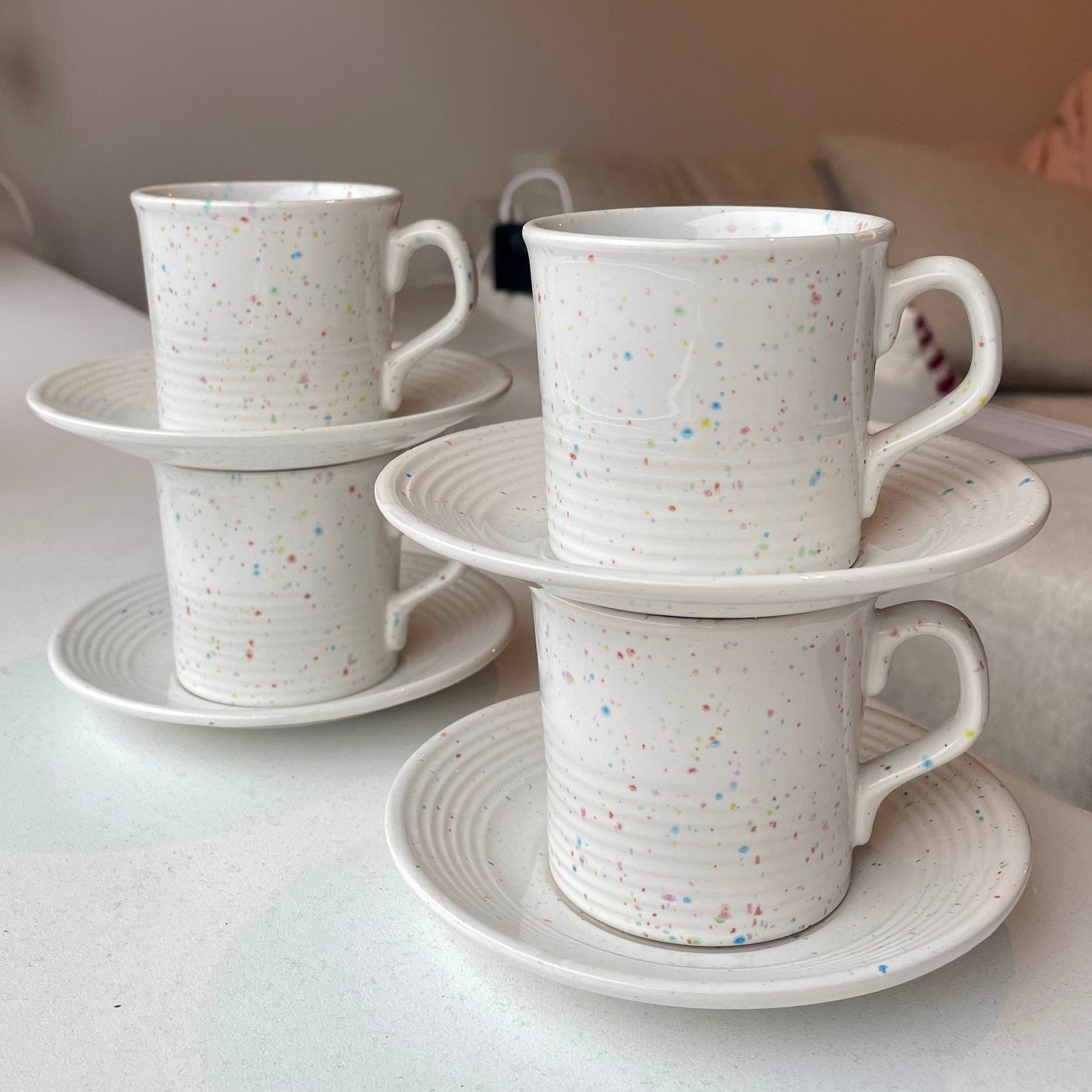 Set van 4 vintage John Tams Banquet Confetti kop en schotels, Ophalen of Verzenden