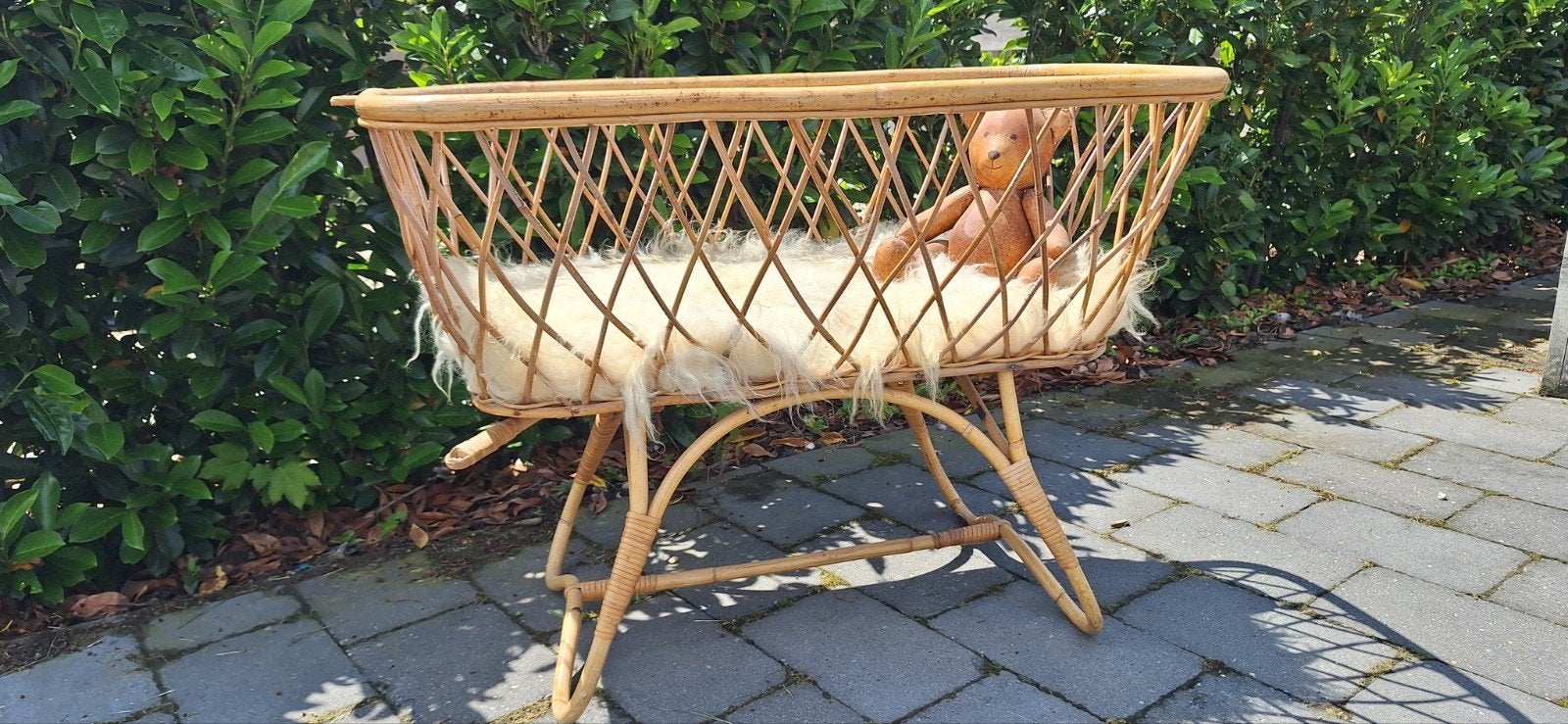 Vintage rotan wieg boho excl. matrasje en hemeltje, Ophalen, Zo goed als nieuw, Wieg