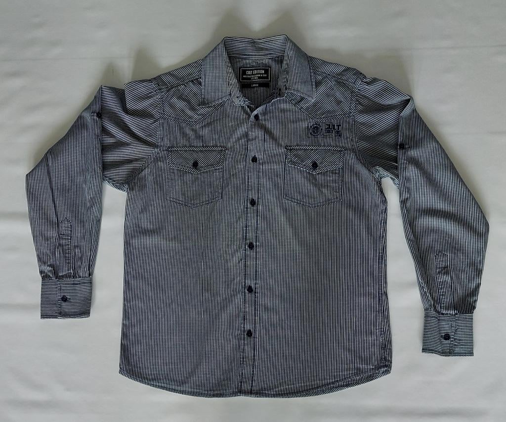 Blauw geruite overhemd/blouse Merk: Cult Edition mt L €10,-, Kleding | Heren, Overhemden, Cult Edition, Blauw, Ophalen of Verzenden