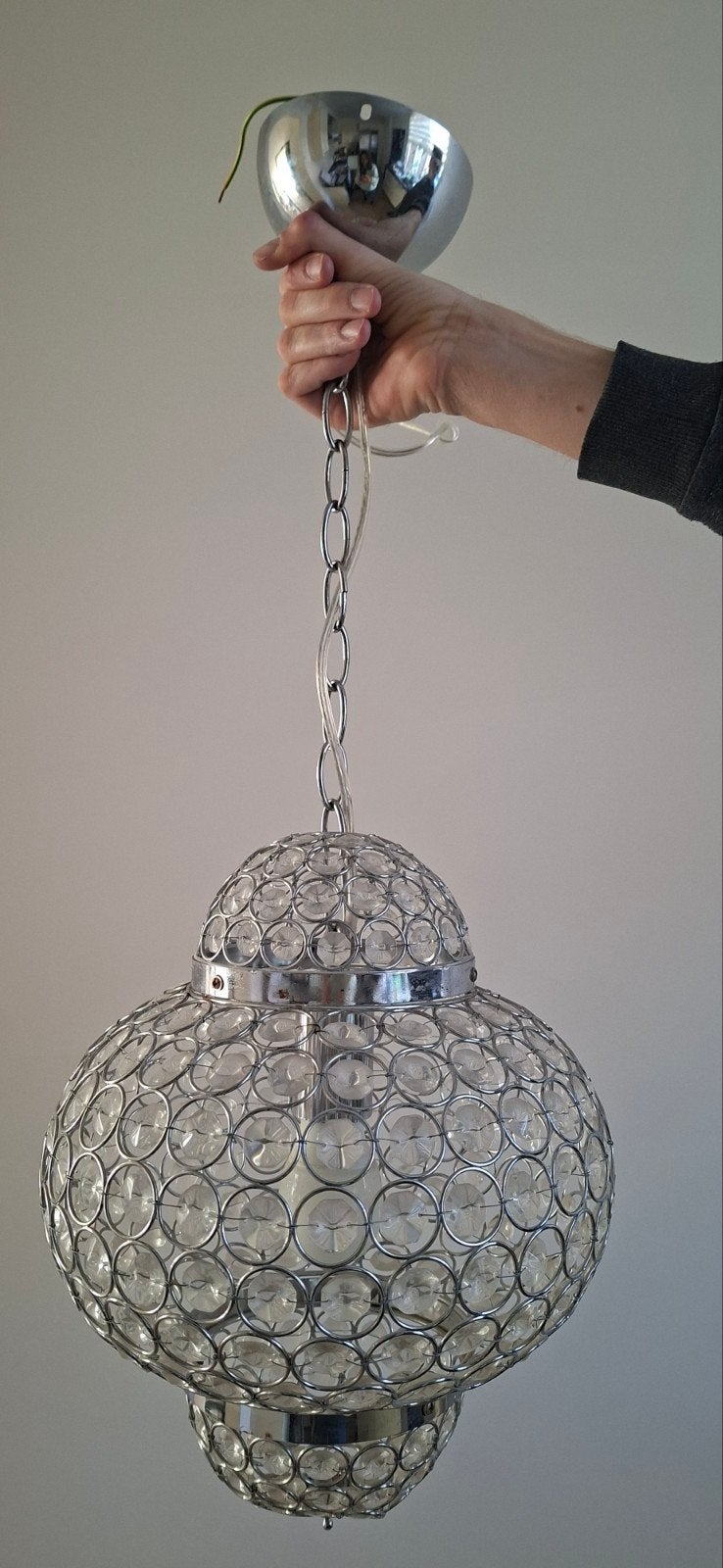 GRATIS Hanglamp met Kristallen en Chromen Afwerking, Ophalen, Gebruikt, E27 (groot), Glas