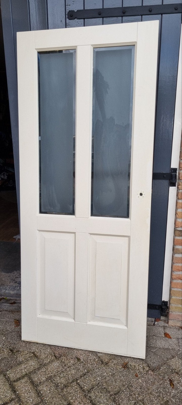 Binnendeur met geslepen glas 83 x 201 cm, Doe-het-zelf en Verbouw, Deuren en Horren, Ophalen, Gebruikt, 80 tot 100 cm, Binnendeur