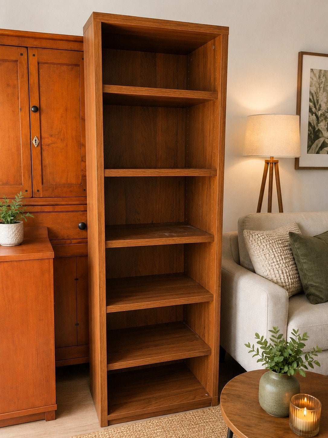 Hoge smalle houten boekenkast met veel legplanken, Ophalen, Met plank(en), 50 tot 100 cm, Zo goed als nieuw