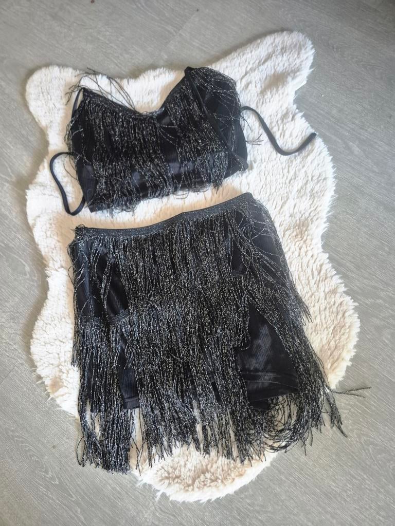Zwarte glitter franje tweedelige set, Kleding | Dames, Onbekend, Ophalen of Verzenden, Zo goed als nieuw