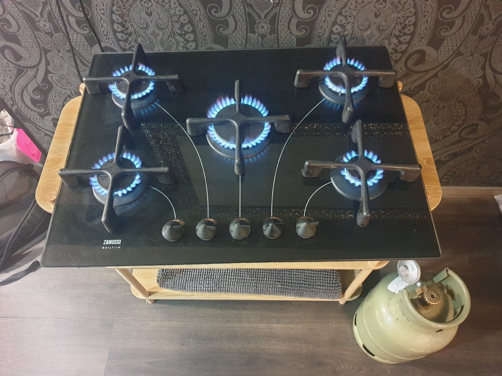 Inbouw kookplaat op glas butaan propaan flessengas, Ophalen of Verzenden, Zo goed als nieuw, Inbouw, 5 kookzones of meer