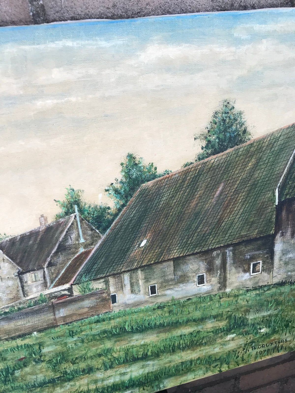 Boeren landschaps schilderij van Th. Gruyters (1978), Antiek en Kunst, Ophalen, Gedateerd, Doek, Realistisch