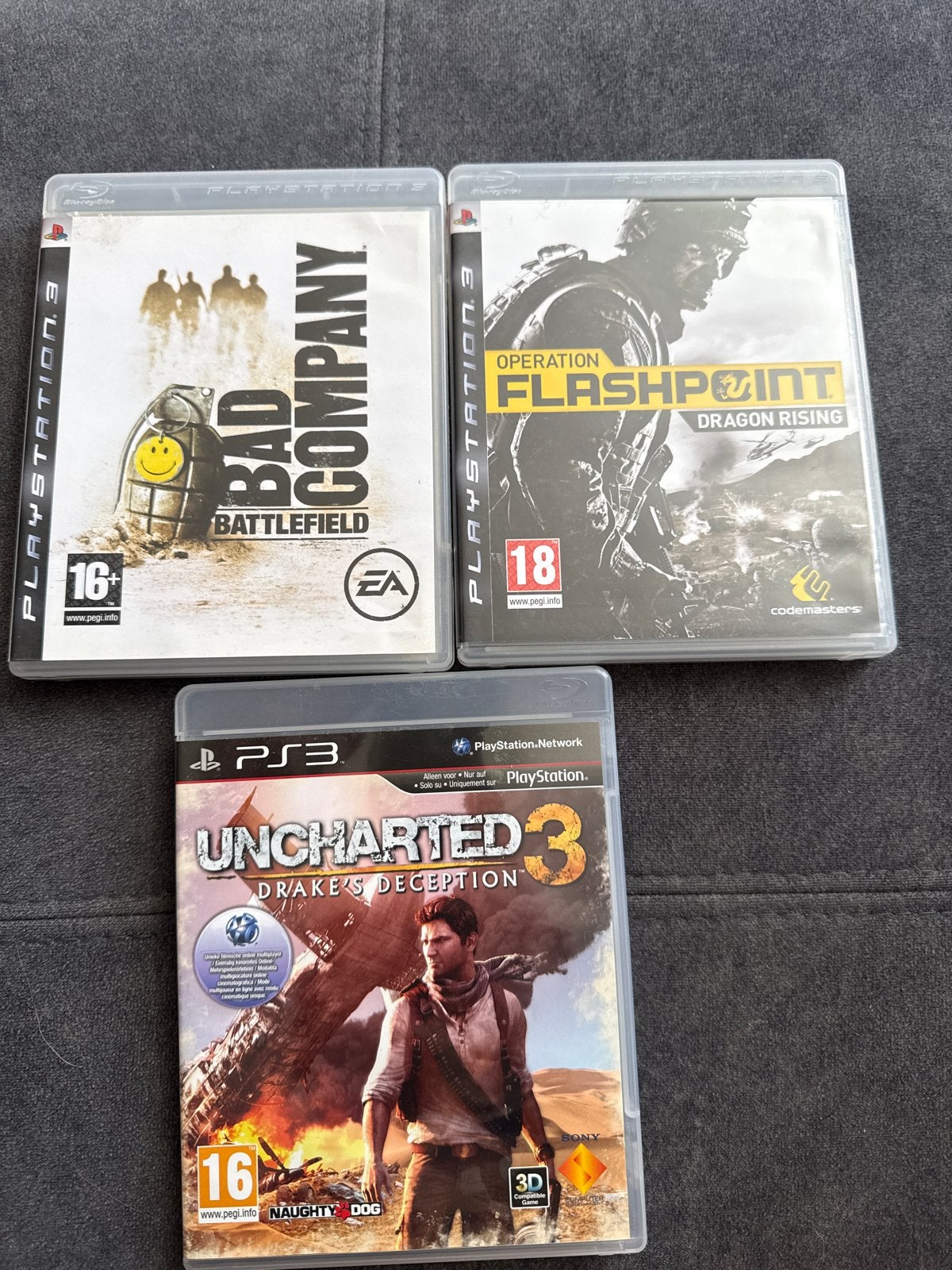 PS3 Games: Battlefield, Operation Flashpoint, Uncharted 3, Online, Gebruikt, 1 speler, Vanaf 16 jaar
