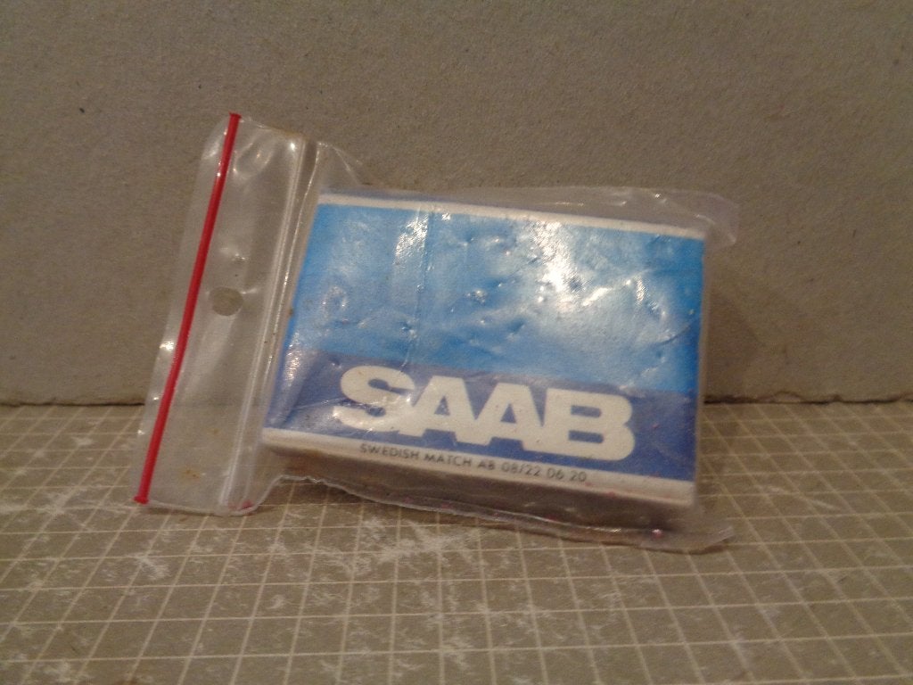 saab lucifersdoosje, Verzamelen, Ophalen of Verzenden, Gebruikt, Sigarenbandjes
