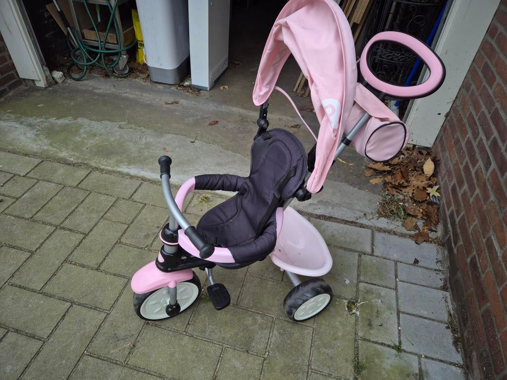 Roze duwfietsje / driewieler met duwstang en zonnekap, Ophalen, Gebruikt, Duwstang