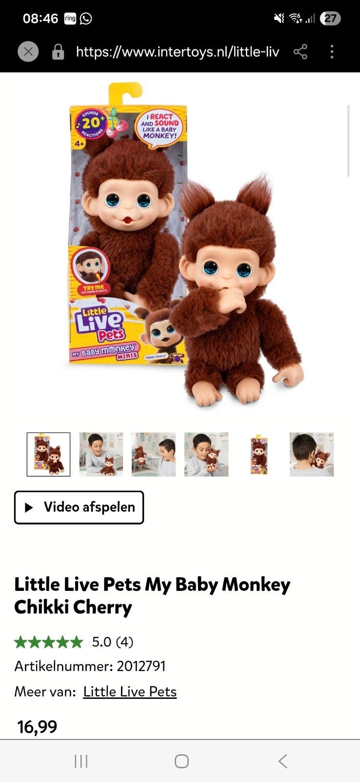 Little live pets speelgoed aapje, Ophalen of Verzenden, Zo goed als nieuw, Overige typen