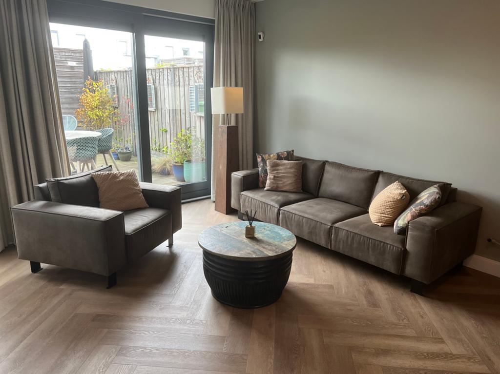 3 zits bank met club fauteuil, Gebruikt, 75 tot 100 cm, Ophalen of Verzenden, Rechte bank