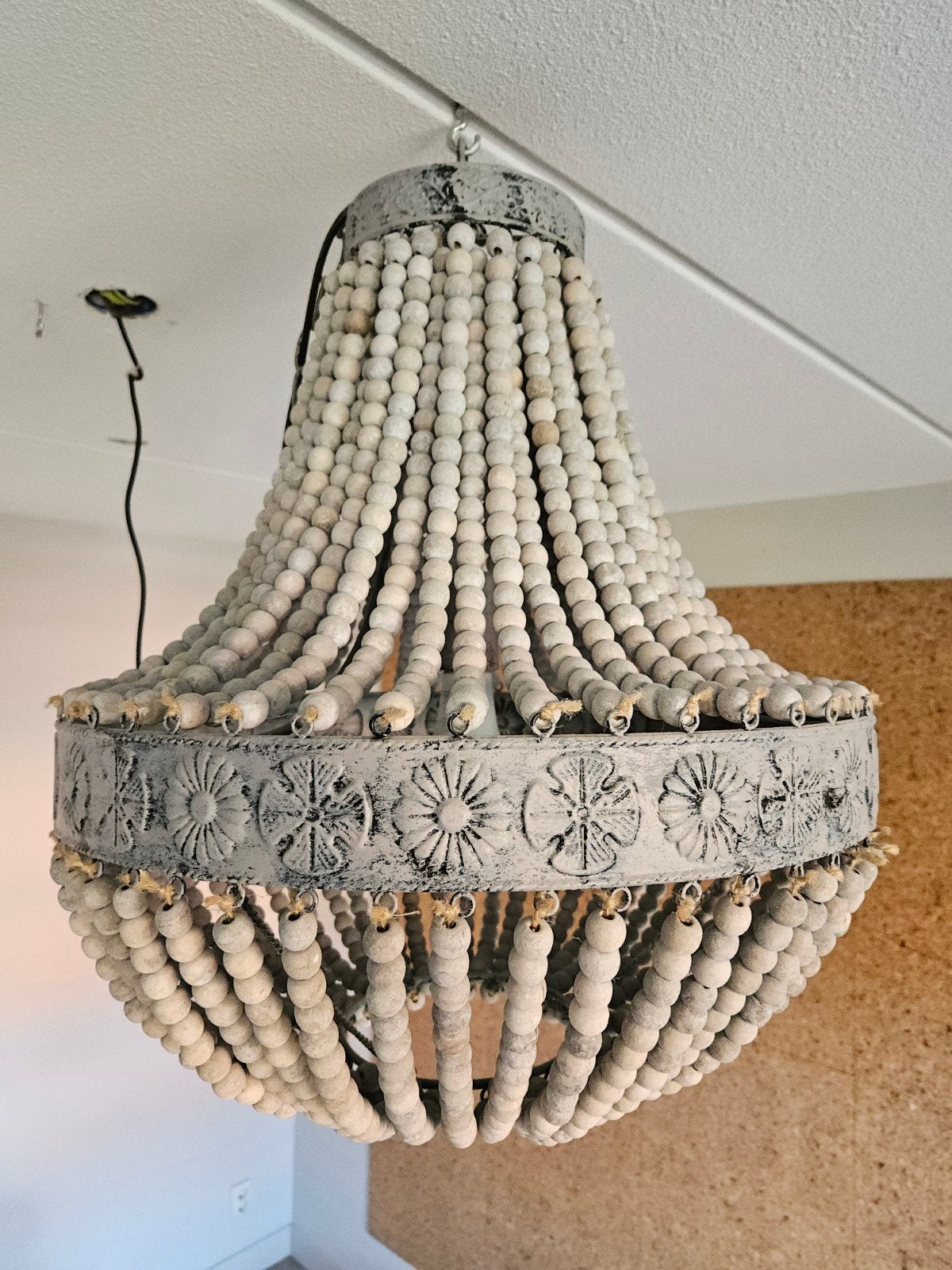 Grote houten kralen kroonluchter / hanglamp 50cm doorsnede, Ophalen, Zo goed als nieuw