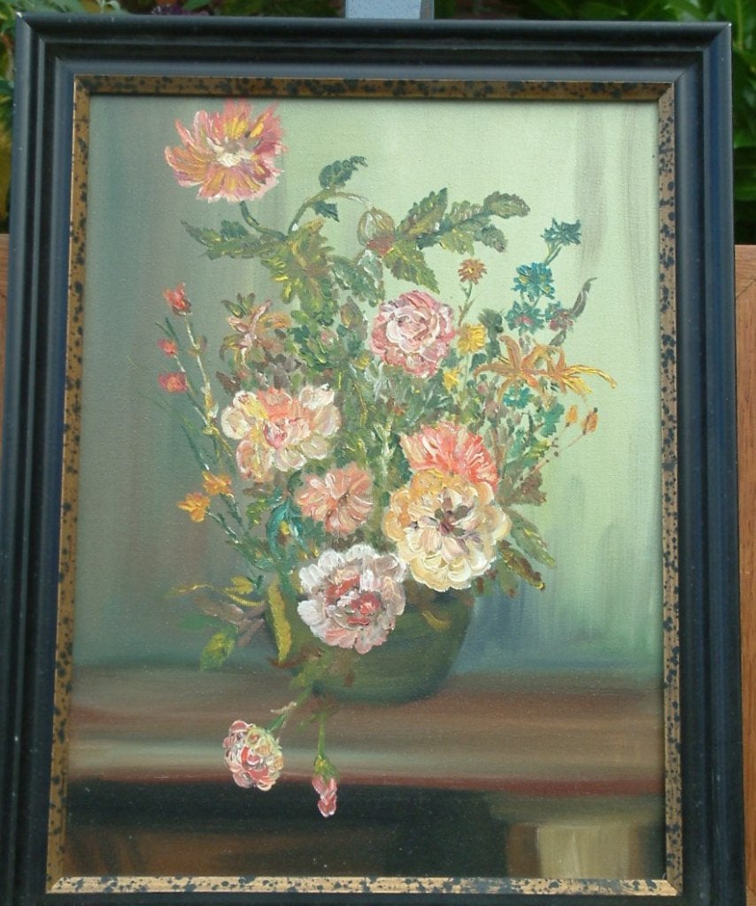 Bloemen in vaas   -olie verf  30 x40 cm doek, Antiek en Kunst, Bloemen, Doek, Ophalen of Verzenden, Gesigneerd