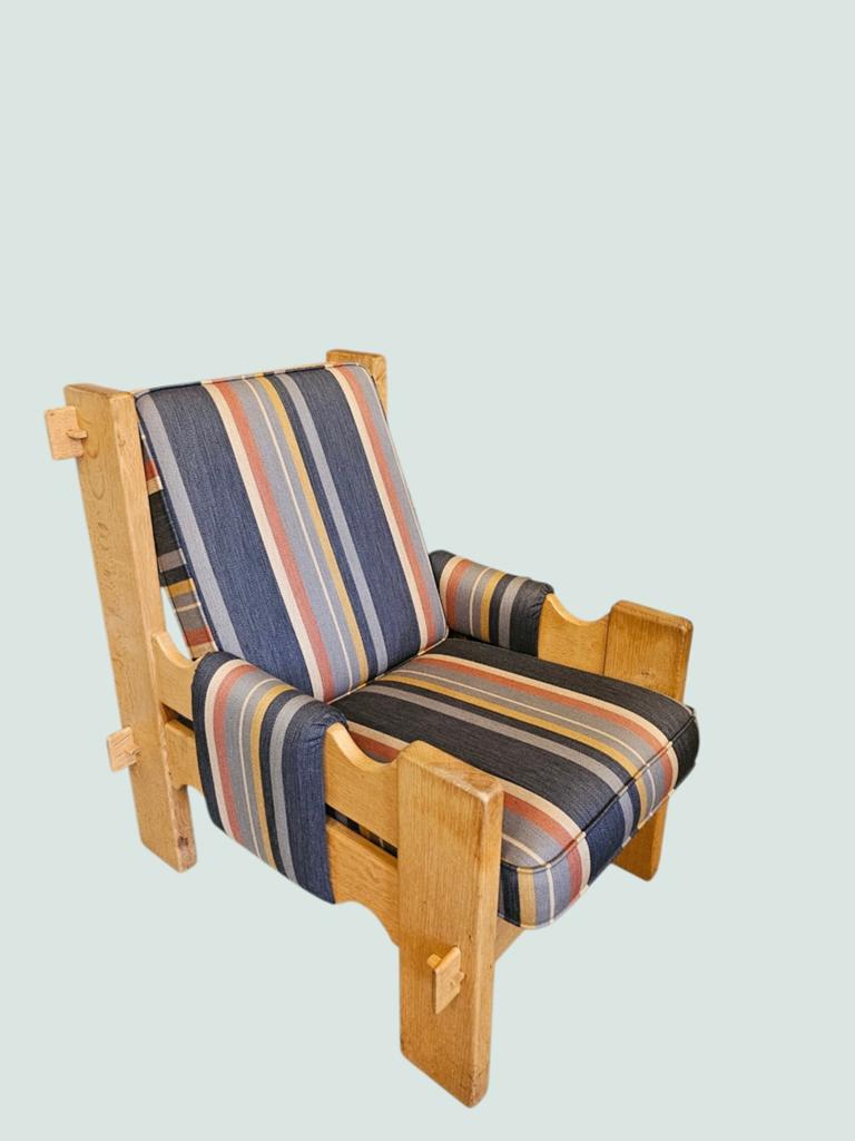 Vintage Houten Fauteuil met Gestreepte Bekleding, Ophalen of Verzenden