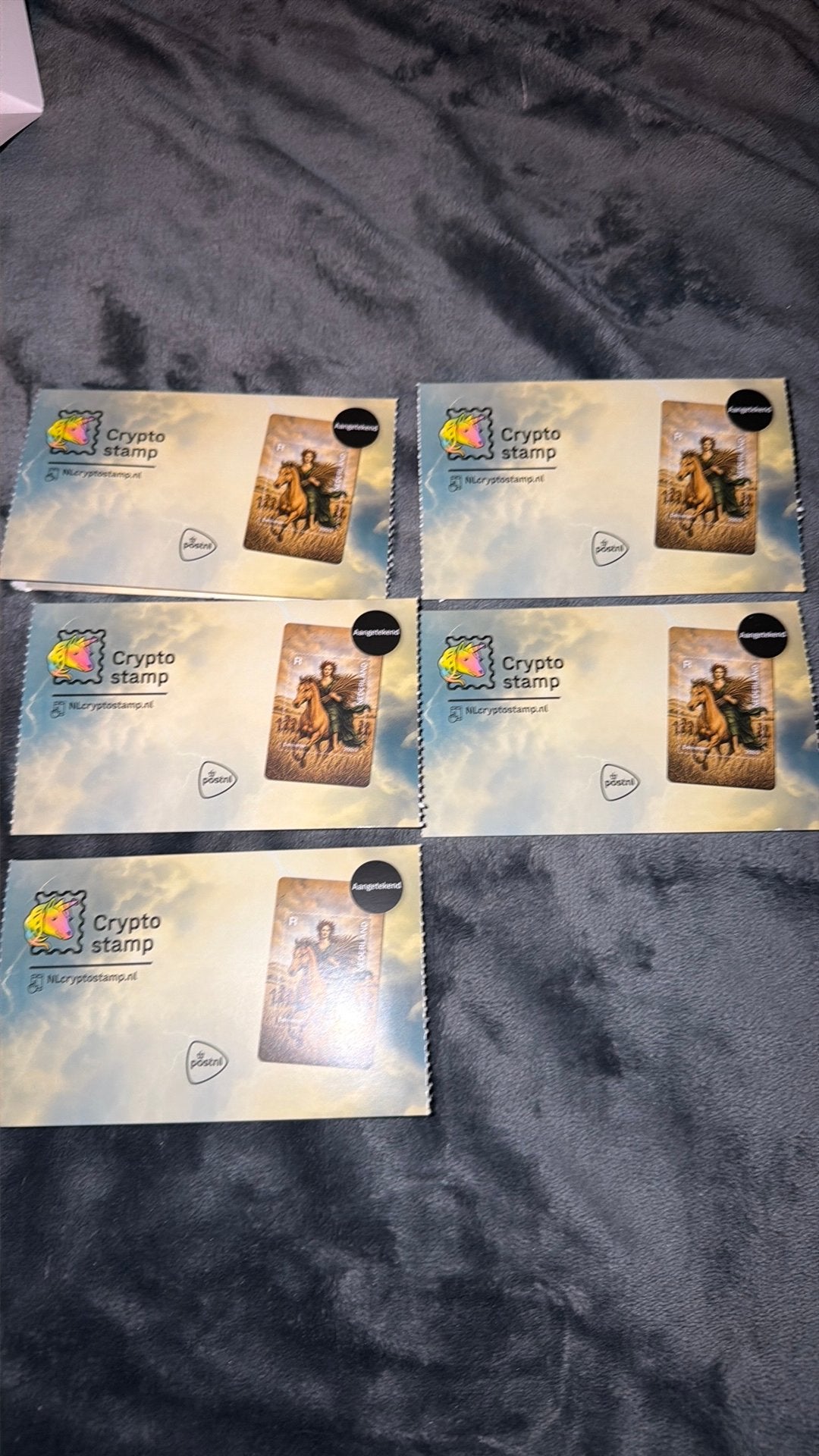 5x Crypto Stamp Demeter (2x groen, 2x zwart, 1x blauw), Ophalen of Verzenden, Na 1940, Postfris