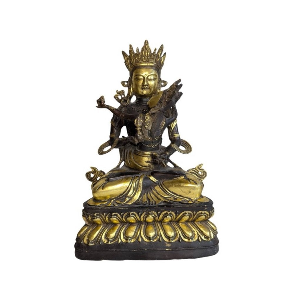 Oud bronzen Yab-Yum beeld – tantrisch boeddhisme, Gebruikt, 32 cm, Ophalen of Verzenden, Goud