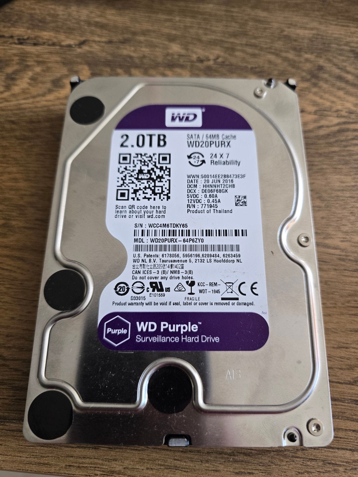 WD Purple 2TB Surveillance Hard Drive - WD20PURX, Intern, 2TB, WD Purple, Server