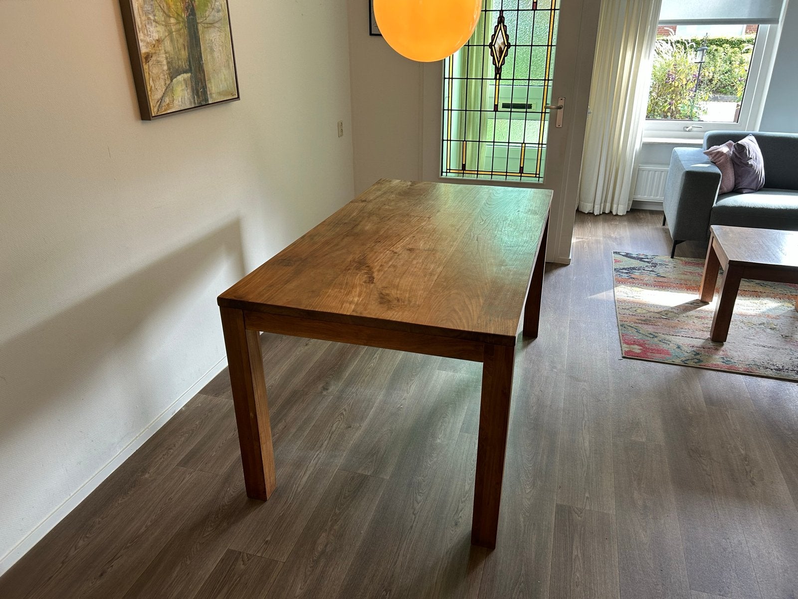 Houten eettafel - massief en robuust, Huis en Inrichting, Ophalen, Gebruikt, 100 tot 150 cm, Teakhout
